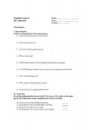 English Worksheet: Background of Shakespeare Quiz