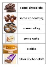 English Worksheet: chocolate / cake - count / uncount matching activity