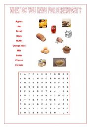 English worksheet: what do you have for breakfast?