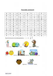 English worksheet: personality  wordsearch