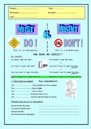 English Worksheet: must and mustnt
