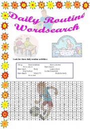 English Worksheet: daily routine wordsearch