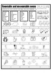 English Worksheet: COUNTABLE AND UNCOUNTABLE NOUNS