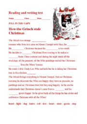 English Worksheet: How the Grinch Stole Christmas