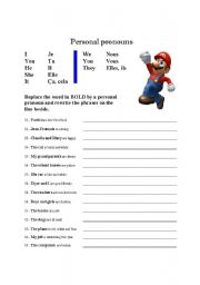 English Worksheet: Personal pronouns exercise (1)