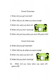 English worksheet: Parent Interview