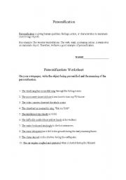 English worksheet: Personification