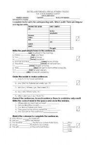 English worksheet: test for 3rd grade 