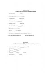 English worksheet: Prepositions in, at, on, to, from