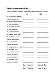 English Worksheet: Find Someone Who