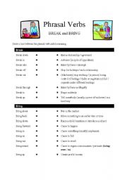 English Worksheet: Phrasal Verbs --- BREAK and BRING