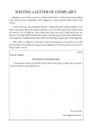 English Worksheet: Writing a Letter of Complaint