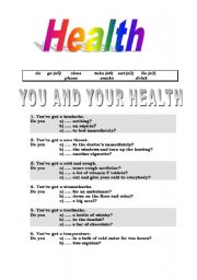 English Worksheet: Helth - verb quiz