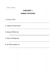 English worksheet: Grade 1 Grammar - Jumbled Sentences 1