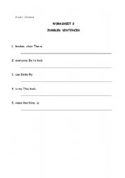 English Worksheet: Grade 1 Grammar - Jumbled Sentences 2