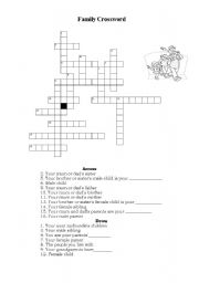 English Worksheet: Family Crossword