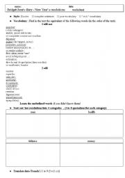 English Worksheet: Bridget Jones diary - New Years resolutions reading comprhension