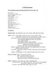 English Worksheet: At the restaurant