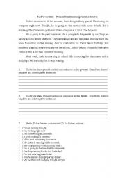 English worksheet: Jacks vacation (Present Continuous - present x future)