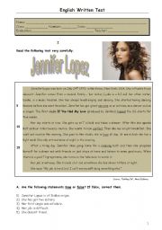 English Worksheet: Test- Jennifer Lopez