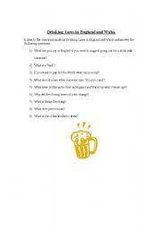 English Worksheet: Drinking in Uk 