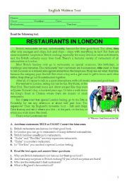 English Worksheet: Test - Restaurants in London