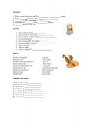 English worksheet: verb to be - personal information - colors and numbers