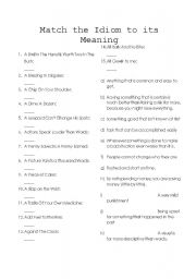 English Worksheet: Match the Idion to the Meaning