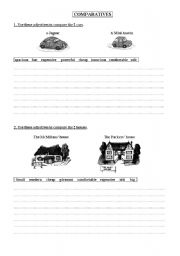 English worksheet: Comparatives cars + houses