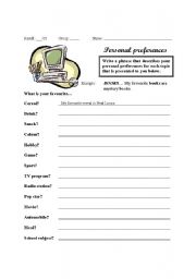 English worksheet: Personal preferences