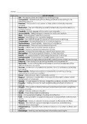 English Worksheet: Values