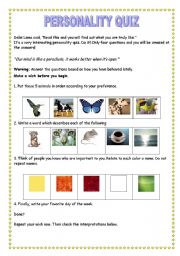 English Worksheet: Personality Quiz