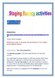 English Worksheet: Staging fluency activities (summary)