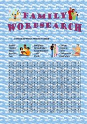 English Worksheet: Family wordsearch