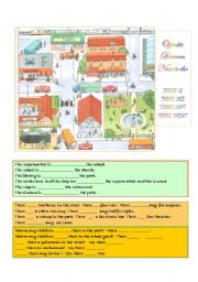 English Worksheet: Places in town - basic prepositions 