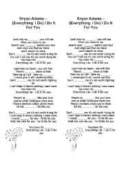 English Worksheet: Bryan Adams - Everything I do  (song)