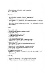 English Worksheet: Video activity for the movie Mrs Doubtfire