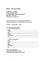 English worksheet: Activity for the movie The Incredibles