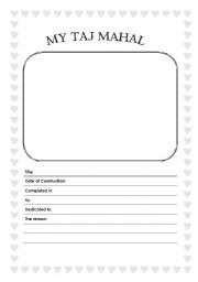 English Worksheet: Taj Mahal writing sheet