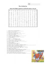 English Worksheet: The Little Red Hen - Homework