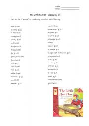 English Worksheet: The Little Red Hen - Vocabulary list