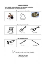 English Worksheet: music instrumentsand notes