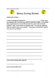 English Worksheet: Money Solving Stories