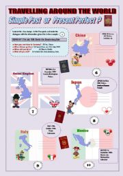English Worksheet: PRESENT PERFECT or SIMPLE PAST? PASSPORT ACTIVITY PART 2 (JAPAN/UK/MEXICO/CHINA/ITALY)