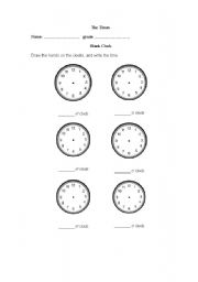 English worksheet: blank clocks