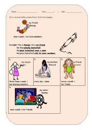 English worksheet: Picture Description - A Revision of simple present tense and vocab related to hobbies