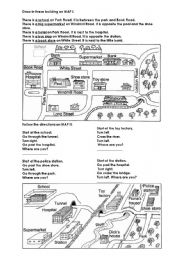 English Worksheet: Directions - Places in Town with Prepositions