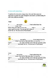 English worksheet: A story with adjectives