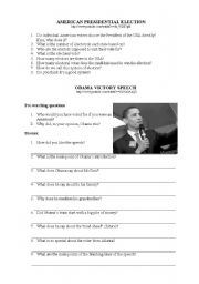 English Worksheet: American Presidential Election +  Obama victory speech