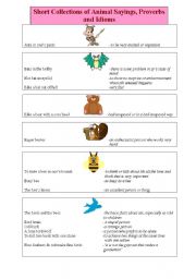 English Worksheet: Short Collection of Animal Sayings, Proverbs and Idioms